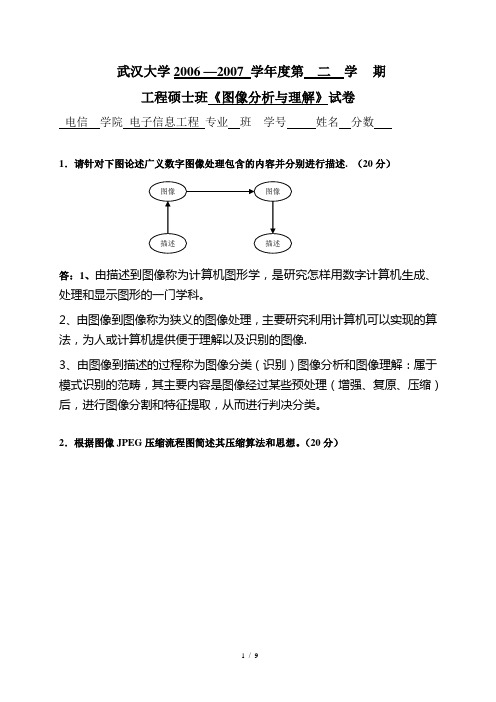 2007图像分析与理解试卷及答题