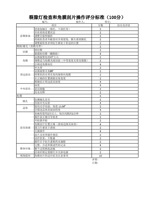 角膜病技能考核评分标准