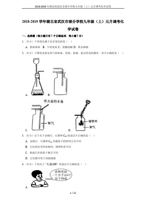 2018-2019年湖北省武汉市部分学校九年级(上)元月调考化学试卷