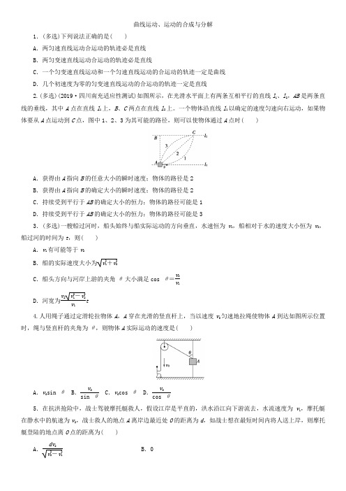 2020届高三高考物理复习知识点总结复习卷：曲线运动、运动的合成和分解