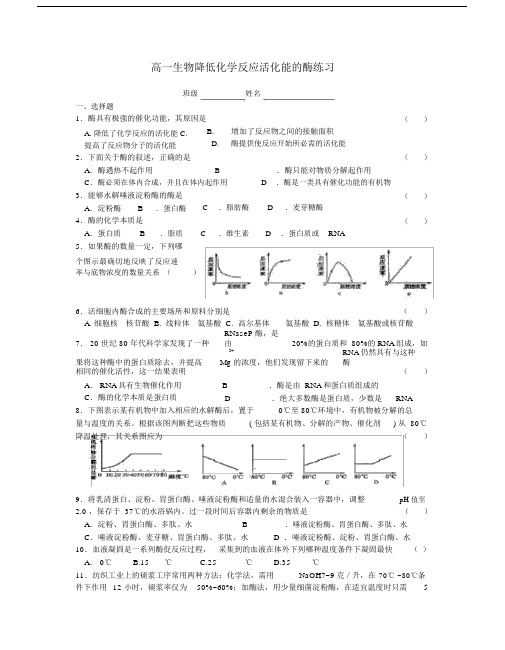 高一生物降低化学反应活化能的酶练习题.doc