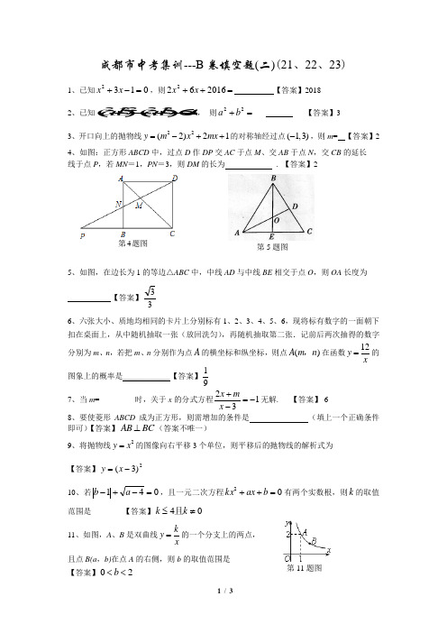 2018年成都市中考集训8---B卷填空题(2)(21、22、23)--附答案