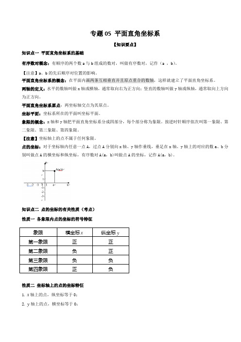 中考数学总复习专题05 平面直角坐标系知识要点及考点典型题型和解题思路