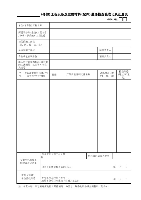 11____(分部)工程设备及主要材料(配件)进场检查验收记录汇总表GD3010211