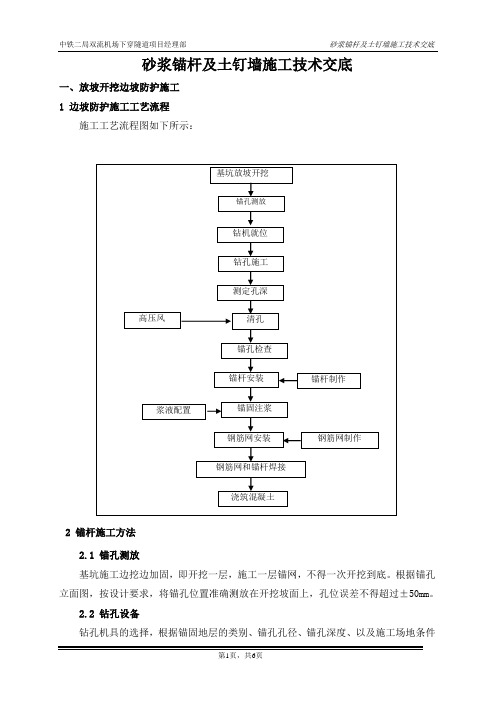 砂浆锚杆及土钉墙施工技术交底