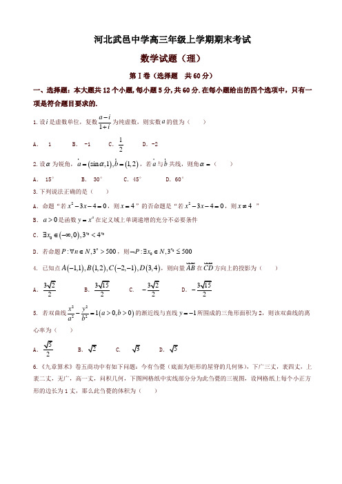 河北省武邑中学高三上学期期末考试数学(理)试题有答案-最新推荐