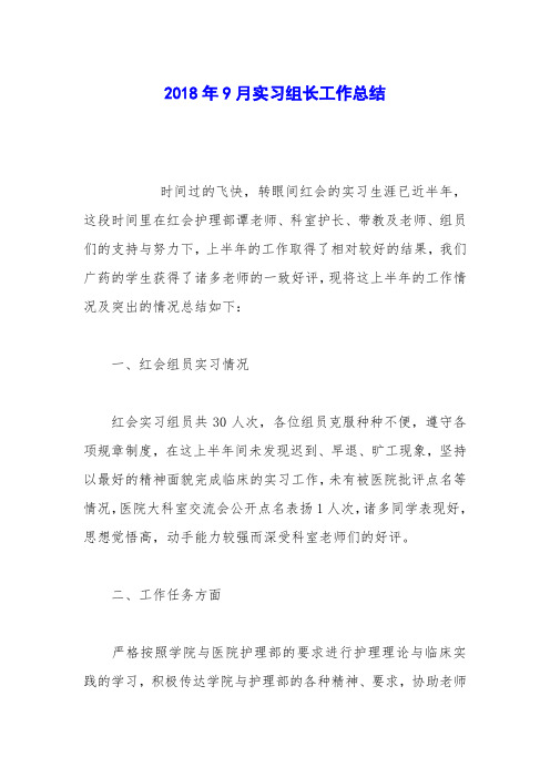 2018年9月实习组长工作总结