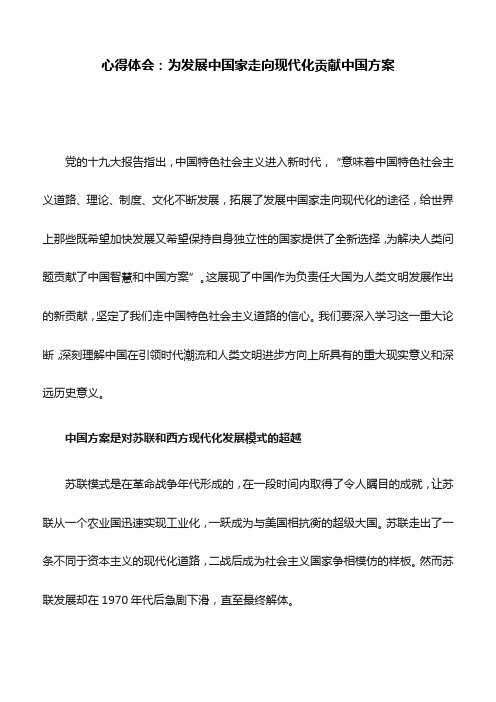 心得体会：为发展中国家走向现代化贡献中国方案