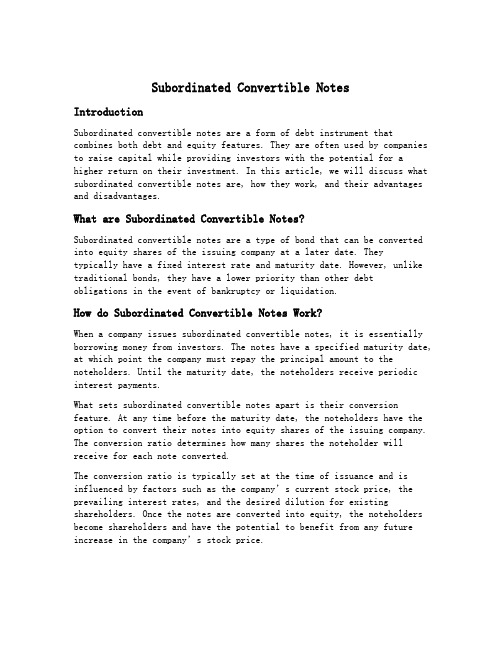 subordinated convertible notes