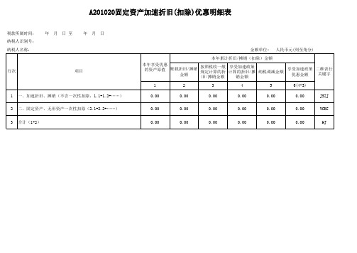 所得税 附表-固定资产加速折旧(扣除)优惠明细表