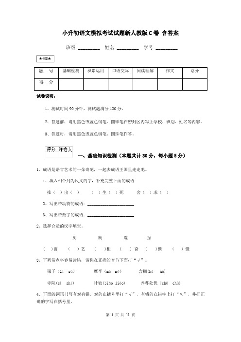 小升初语文模拟考试试题新人教版C卷 含答案