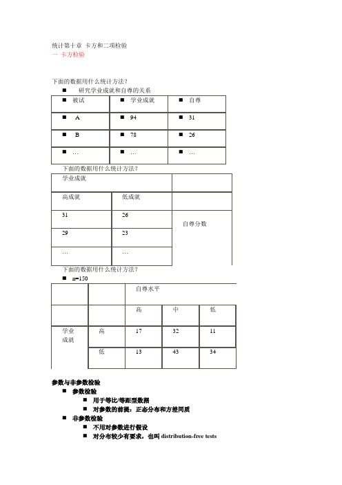 北大心理统计知识点总结统计-第十章卡方和二项检验