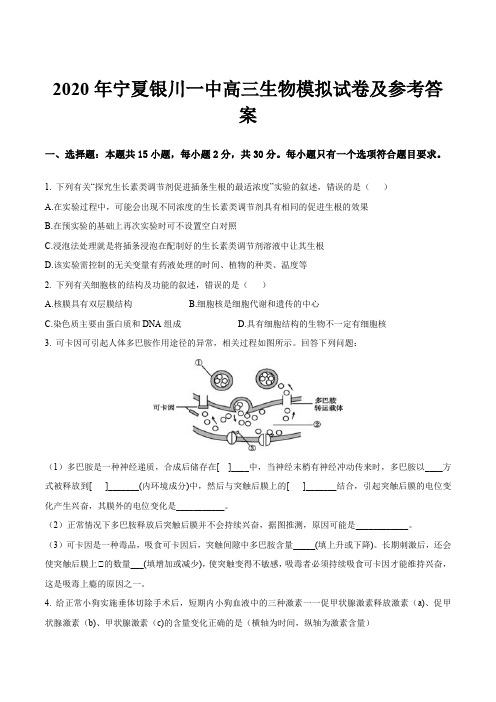 2020年宁夏银川一中高三生物模拟试卷及参考答案