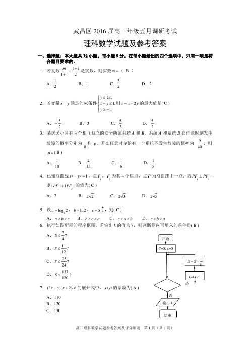 湖北省武汉市武昌区2016届高三5月调考理科数学试题含答案