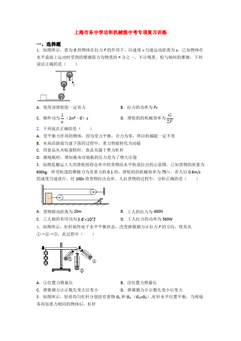 上海市东中学功和机械能中考专项复习训练