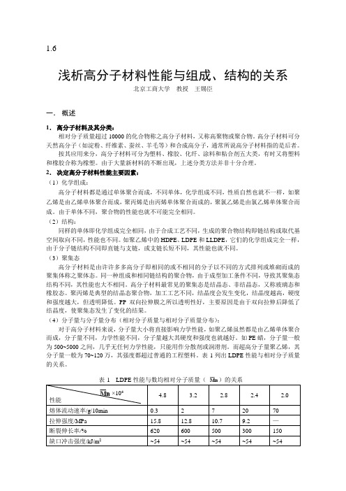 浅析高分子材料性能与组成、结构的关系