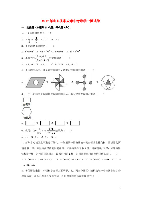 山东省泰安市中考数学一模试卷(含解析)