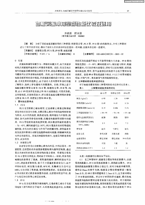 地板采暖常用塑管性能比较及选用