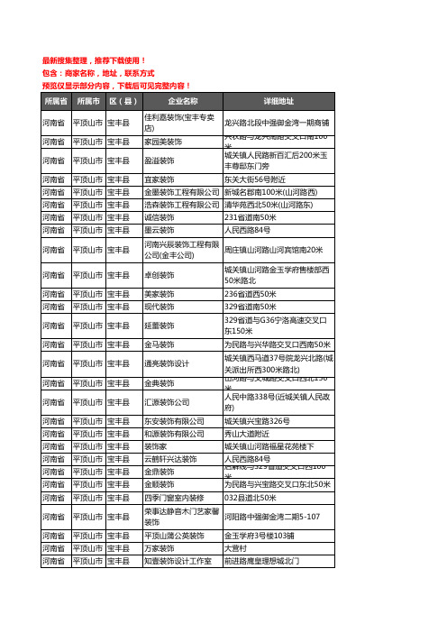 新版河南省平顶山市宝丰县装修公司企业公司商家户名录单联系方式地址大全58家