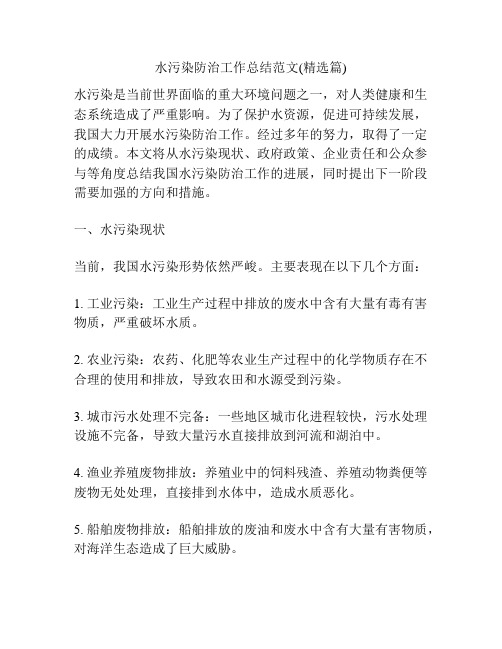 水污染防治工作总结范文(精选篇)
