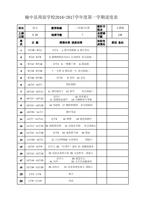 一、二年级上册教学进度表Book1