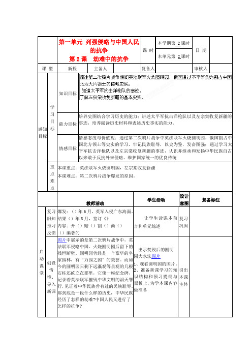 山东邹平实验中学八年级历史上册《第2课 劫难中的抗争》教案 北师大版