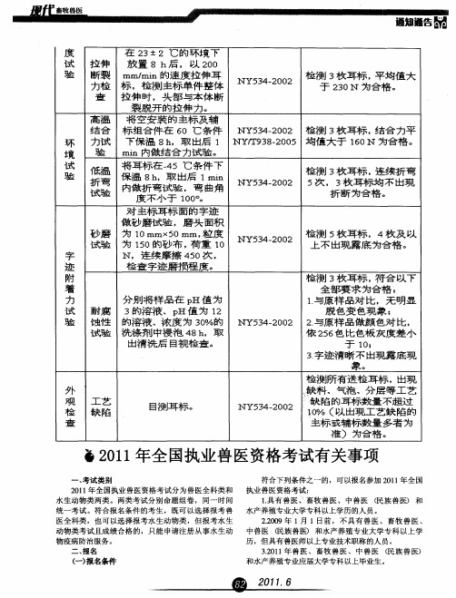 2011年全国执业兽医资格考试有关事项