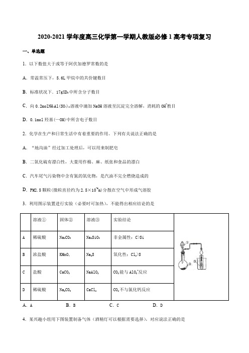 -学年度高三化学第一学期人教版必修1高考专项复习（含答案)