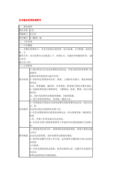 办公室主任岗位说明书