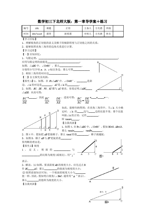 数学初三下北师大版：第一章导学案+练习