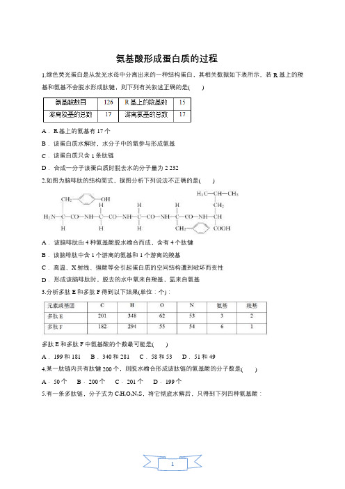 人教版高一生物必修一同步精选对点训练：氨基酸形成蛋白质的过程