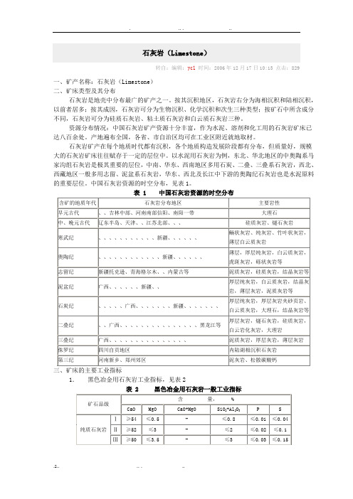 石灰岩用途及标准