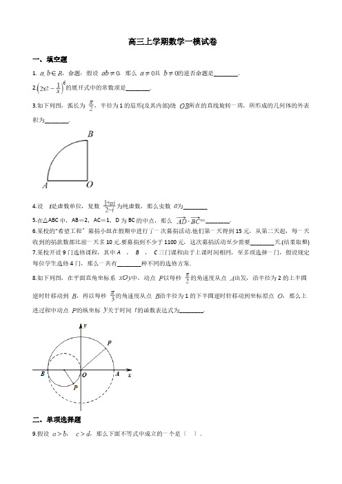 上海市高三上学期数学一模试卷附解析