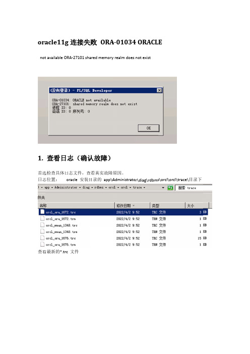 Oracle 11g 连接失败 ORA-01034 