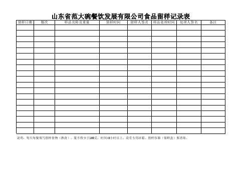 餐饮服务单位食品留样记录表