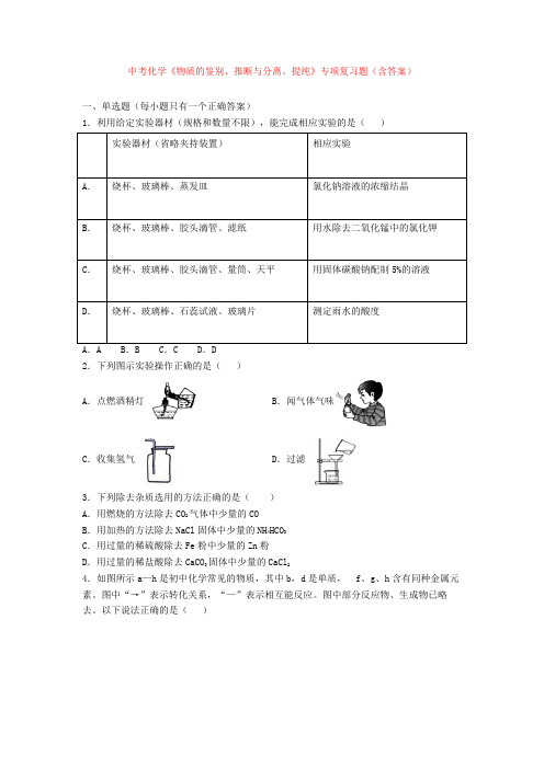 中考化学《物质的鉴别、推断与分离、提纯》专项复习题(含答案)