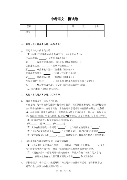 安徽省 中考语文三模试卷