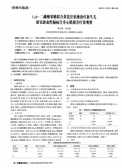 1,6-二磷酸果糖联合黄芪注射液治疗新生儿缺氧缺血性脑病合并心肌损害疗效观察