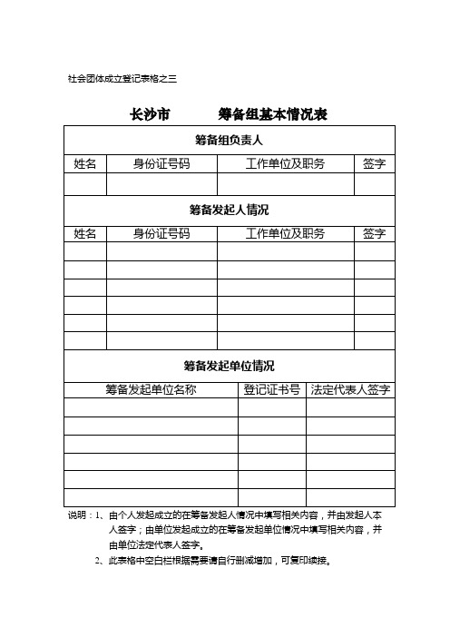 社会团体筹备组基本情况表