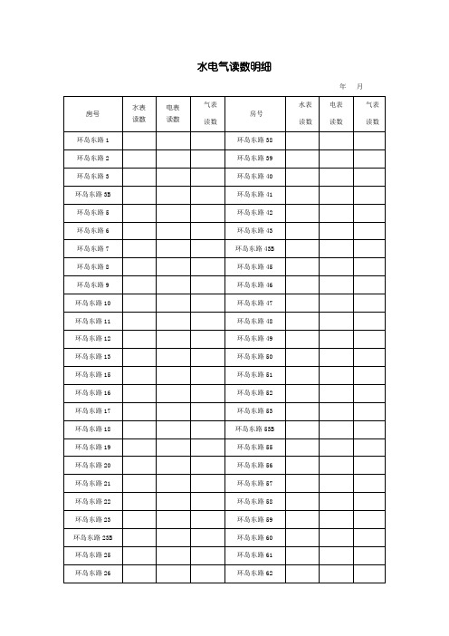 水电气抄表表格