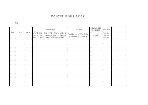 食品学院心理普查表(班级版)