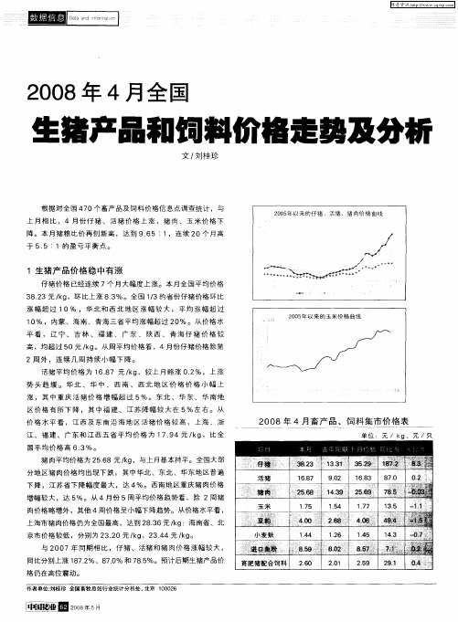 2008年4月全国生猪产品和饲料价格走势及分析