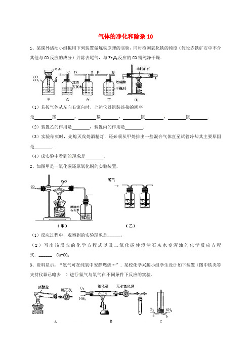 吉林省吉林市中考化学复习练习 气体的净化和除杂10(无答案) 新人教版