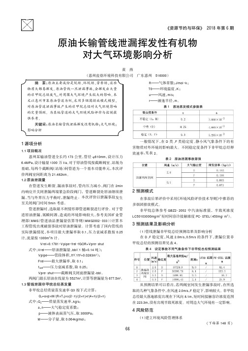 原油长输管线泄漏挥发性有机物对大气环境影响分析