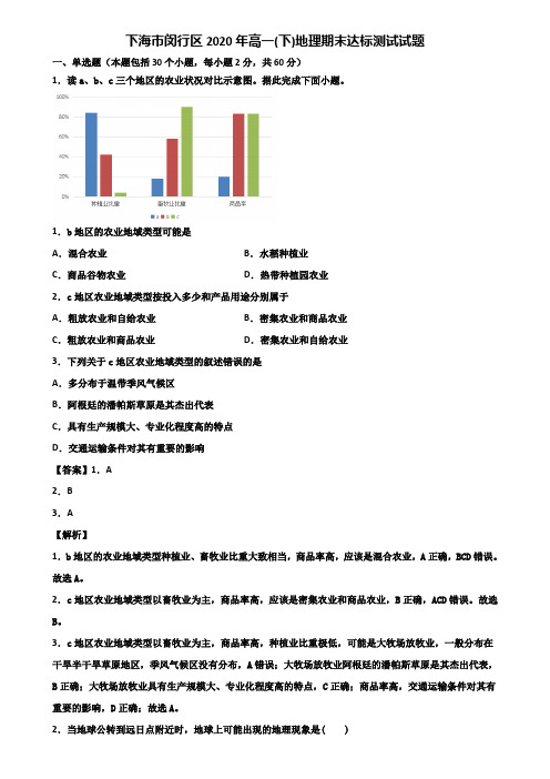 上海市闵行区2020年高一(下)地理期末达标测试试题含解析