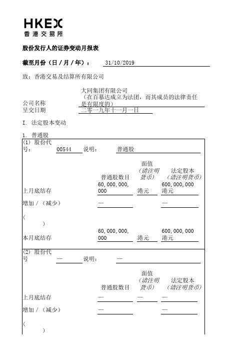 股份发行人的证券变动月报表[002]