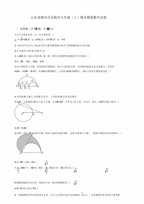 2019德州市乐陵市九年级上册期末模拟数学试题(有)