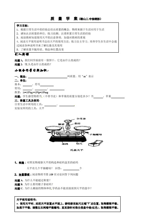 人教版物理八年级上册 6.1 质量 学案