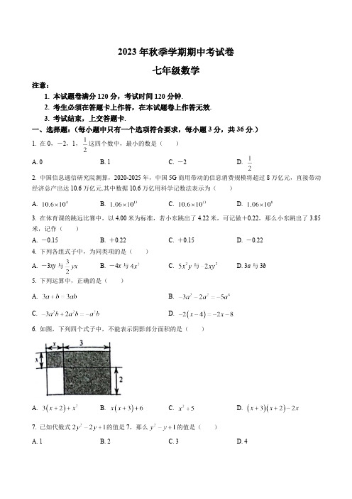 广西河池市宜州区2023-2024学年七年级上学期期中考试数学试卷(含答案)