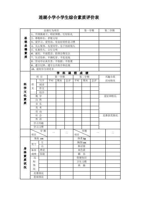 小学生综合素质评价表